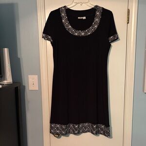 Cato Black Dress with White Geometric Trim